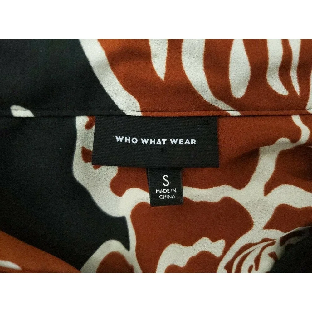 WHO WHAT WEAR WOMEN’S SIZE SMALL BLACK & BROWN BUTTON FRONT FLORAL DRESS - Picture 6 of 7